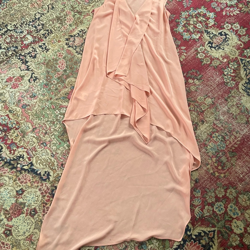 BCBG Max Azria Peach Asymmetrical Draped Sleeveless Dress Hi Low M - Picture 5 of 8